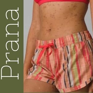 prAna Mariya Striped Shorts Papaya Soleil Pull On Elastic Waist Casual Summer L